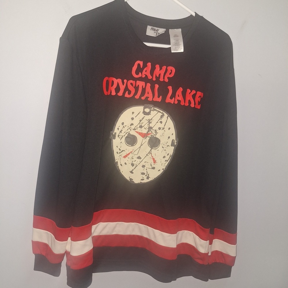 Camp Crystal Lake Hockey Jersey Large Friday 13th Halloween Horror Jason Shirt